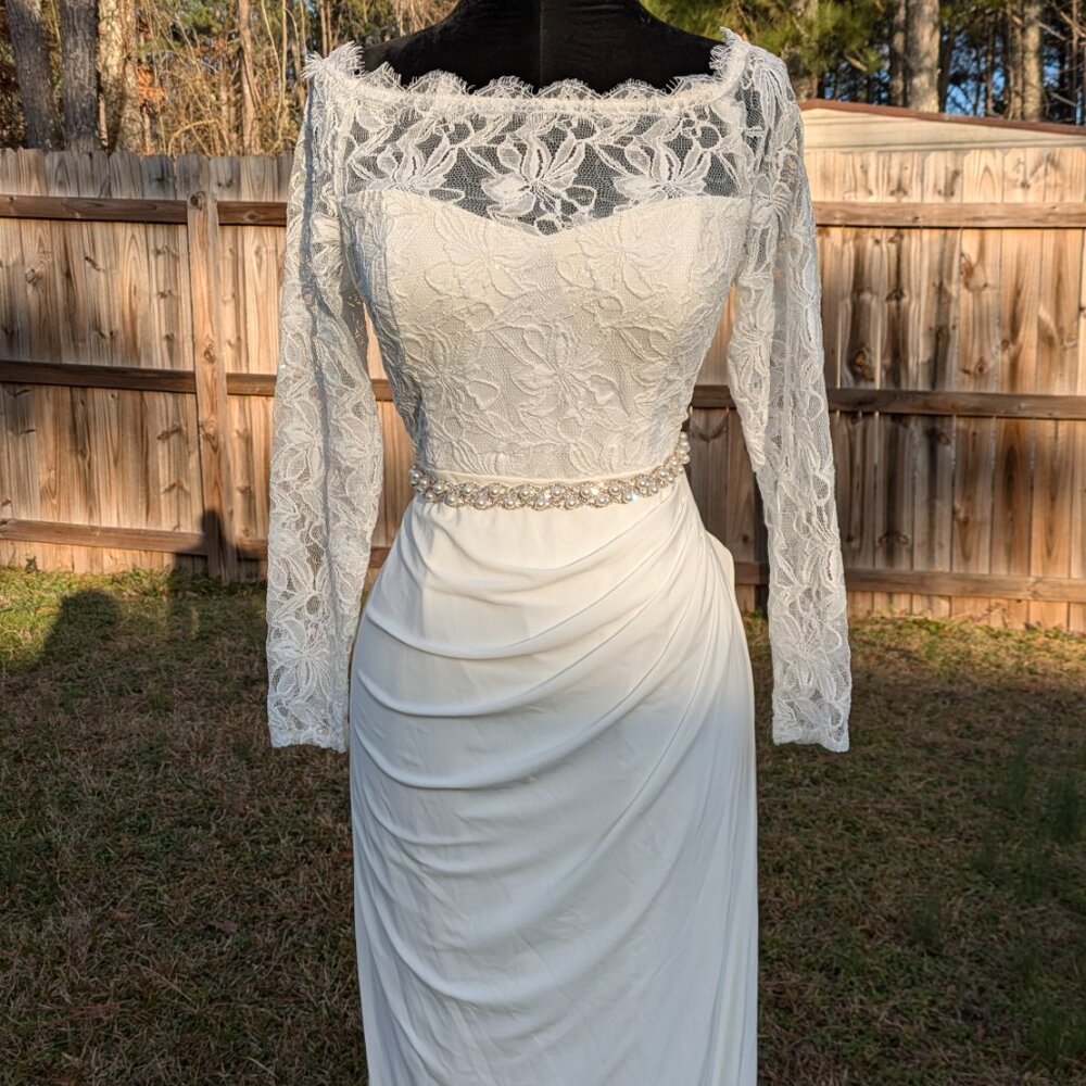 David's Bridal Wedding Gown Size 8 with Sash - Picture 7 of 14